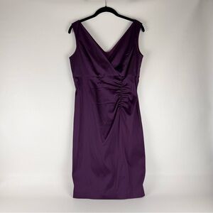 Donna Ricco Plum Satin Ruched V-Neck Sheath Dress - Size 10